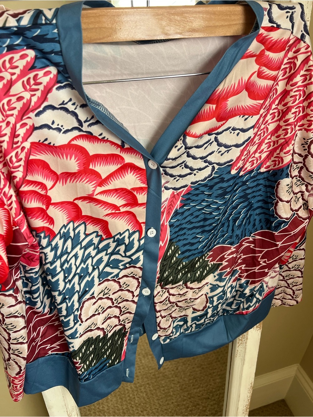 Women’s Floral Print Button-Front Top in Blue, Pink & White